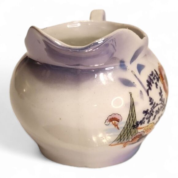 Creamer Pitcher Jug Ceramic with Hand-Painted Flowers and Iridescent Glaze 2.25" - Picture 5 of 8